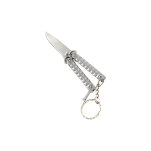 Micro Grid Quick-Flip Keychain Butterfly Knife - Silver