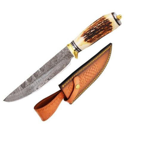 Old Ram Handmade Custom Damascus Hunting Bowie Knife