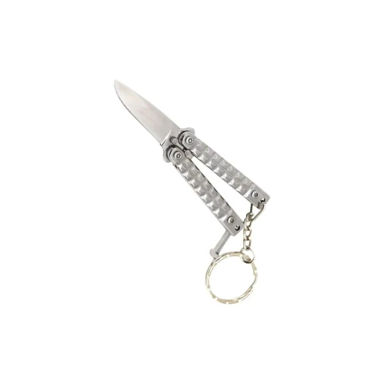 Micro Grid Quick-Flip Keychain Butterfly Knife - Silver