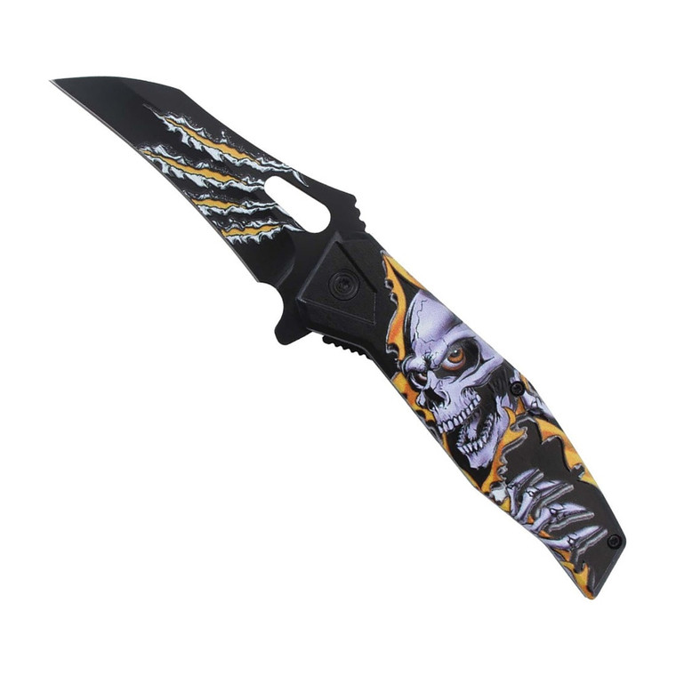 Reaper Slash Assist-Open Folding Knife - Yellow Skull