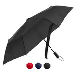 A black Windsor umbrella with a sleek design, featuring a handle and a logo. Available in multiple colours.