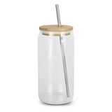 A glass tumbler with a clear body, bamboo lid, and stainless steel straw, showcasing a sleek and modern design. A glass tumbler with a clear body, bamboo lid, and stainless steel straw, showcasing a sleek and modern design.