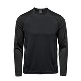 A long-sleeve crew neck shirt in dark green with contrasting sleeves. The shirt features a logo.