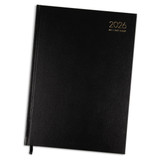A black A4 daily diary for the year 2026 with a sleek design and a logo.