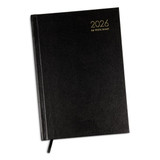 A black A5 weekly diary for 2026, featuring a stylish cover and a ribbon bookmark. It has a logo on the front. A black A5 weekly diary for 2026, featuring a stylish cover and a ribbon bookmark. It has a logo on the front.
