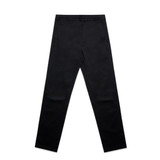 Black straight elastic pants displayed on a white background, featuring a simple design and a logo.