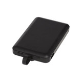 A black 5000 mAh wireless power bank featuring a 3-in-1 cable and a small logo.