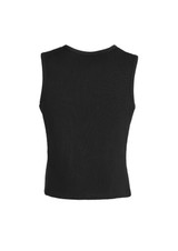 A black men's peaked vest featuring a ribbed texture and sleeveless design, with a logo on the back.