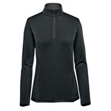 A Women's Zermatt 1/4 Zip Pullover in black with a high neck and long sleeves, featuring a zipper at the collar.
