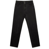 A pair of straight jeans in black, featuring a classic five-pocket design and a waistband with belt loops.