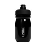A drink bottle in black with a sports cap, featuring a logo on the front.