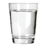A glass carry cup filled with clear water, featuring a sleek, transparent design and a smooth rim.