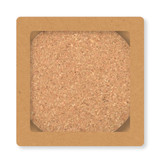 A round cork coaster in a square holder, showcasing a natural brown color and textured surface. A round cork coaster in a square holder, showcasing a natural brown color and textured surface.