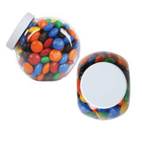A transparent container filled with colorful M&M's in various shades, including red, blue, yellow, green, orange, and black. A transparent container filled with colorful M&M's in various shades, including red, blue, yellow, green, orange, and black.