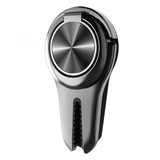A sleek, black car vent phone holder ring with a metallic accent and a textured grip design.