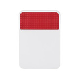 A rectangular fridge magnet clip with a textured red top and a white base, featuring a logo.