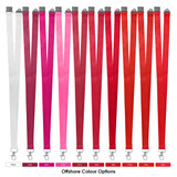 A range of 20mm polyester lanyards in various colours including white, pink, and shades of red, with metal clips.