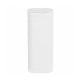 A white flip top mint tin with a smooth surface and rounded edges, featuring a logo.