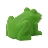A green stress relief frog with a smooth, matte finish, designed for fun and relaxation. It has a simple, rounded shape.