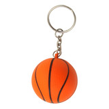 An orange basketball key ring with black detailing, attached to a silver metal keychain.