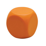 An orange stress round cube with a smooth surface, designed as a fun stress-relief product.