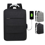 A Kuno Laptop Backpack in black featuring multiple compartments and a built-in charging port. It includes a branding logo.