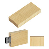 A bamboo USB flash drive in a light wood finish, featuring a removable USB connector and a simple rectangular design.