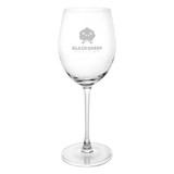 A wine glass with a tall stem, featuring a clear glass design and a logo. Holds 580ml of liquid.