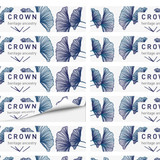 A sheet of stickers featuring a blue floral design with a logo and text. A sheet of stickers featuring a blue floral design with a logo and text.