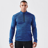 A men's quarter-zip thermal jumper in blue, featuring a textured stripe design and a small logo on the side.
