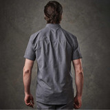 Men's Azores quick dry shirt in a grey fabric, featuring a button-up design and a logo on the back.