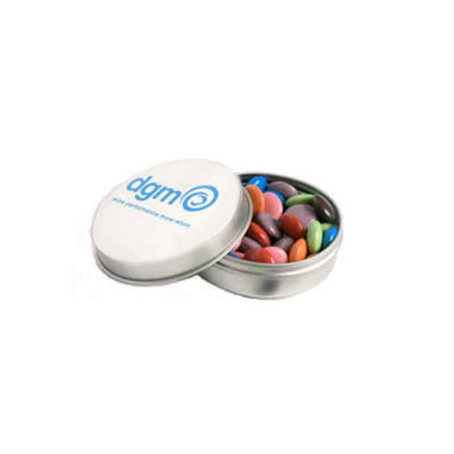 Branded Tin with Sticker - Corp Coloured Choc Beans