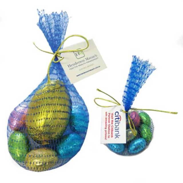 Mesh Bag with Tag with Easter Eggs - 1x 17g Egg & 10 Mini Eggs