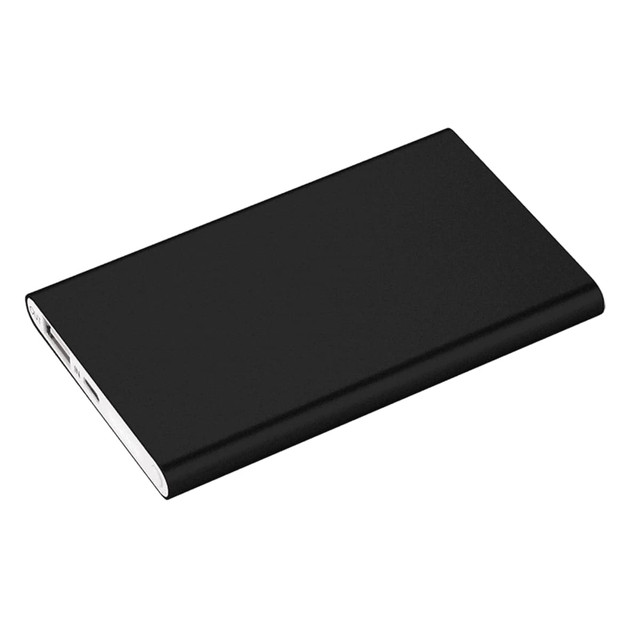 A black 4000 mAh powerbank charger with a sleek design and a minimalistic appearance.
