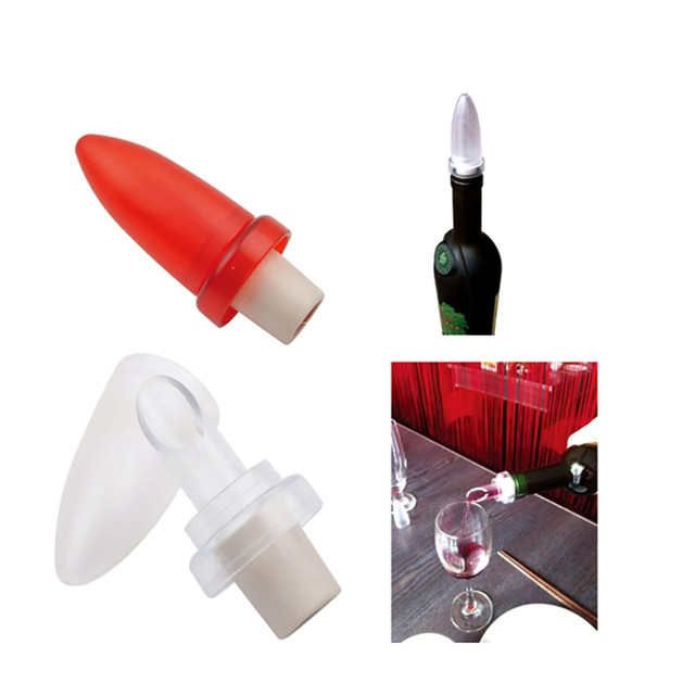 A drink bottle stopper set featuring a red and a clear stopper, designed for sealing wine bottles.