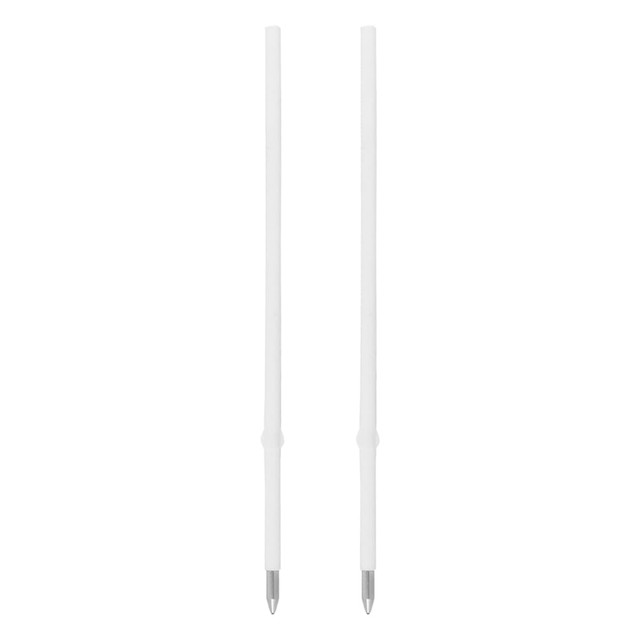 Two white plastic cross-type refills with silver tips, featuring a simple design and a branding logo.