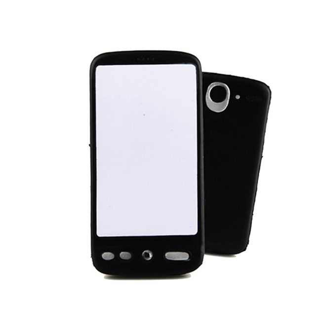A black stress mobile phone featuring a blank screen and gloss finish, designed for stress relief and play.