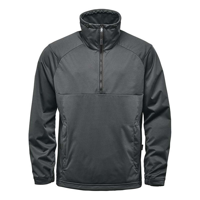 A men's dark green Catskill anorak jacket with a high collar and zip pocket at the front. It features a logo.
