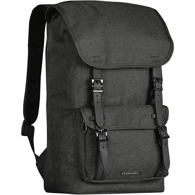 A green backpack with adjustable straps and buckles, featuring a logo and a top flap design.