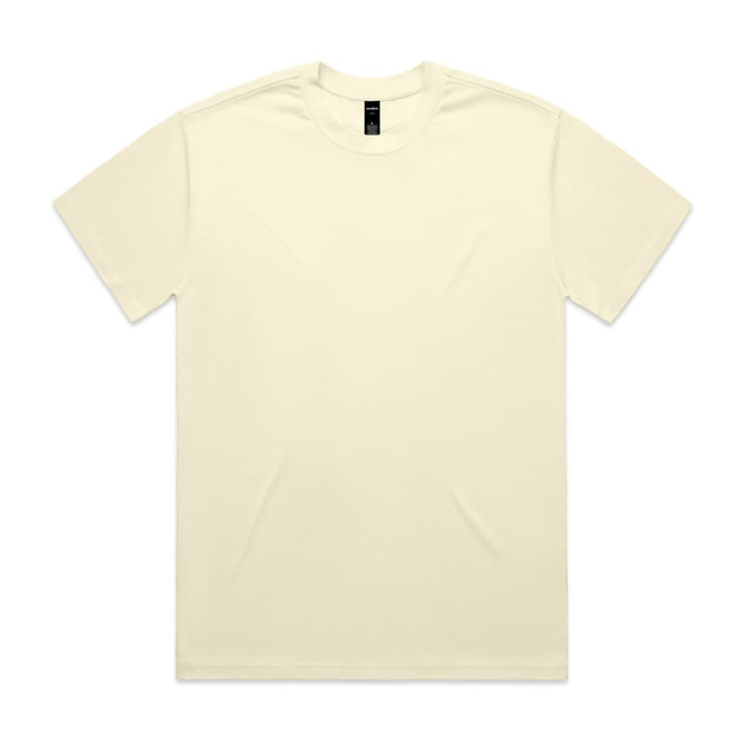 A cream-coloured Heavy Tee t-shirt featuring a simple design and a logo on the label.