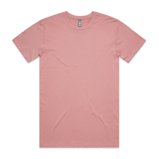 A plain pink T-shirt with a crew neckline and short sleeves, featuring a small logo on the label.