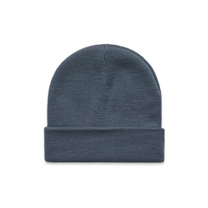 A cuff beanie in a dark grey hue, featuring a fold-over design and a subtle logo.