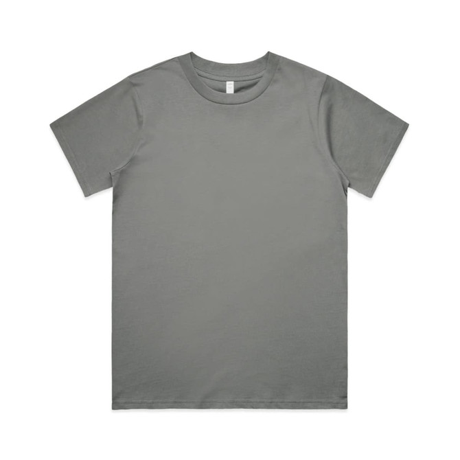 A grey t-shirt with a classic crew neckline and short sleeves. It has a logo on the label.