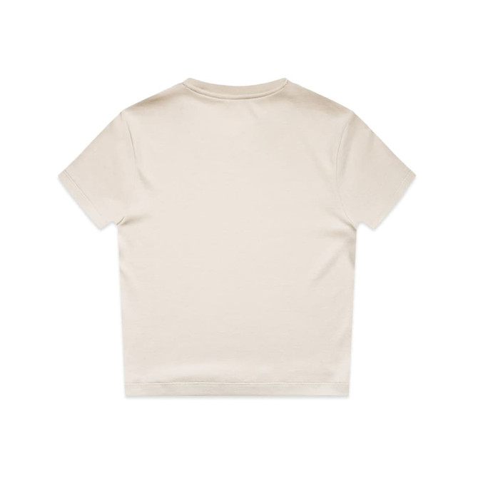 A plain cream-coloured t-shirt with a simple design and no visible logos or branding, viewed from the back.