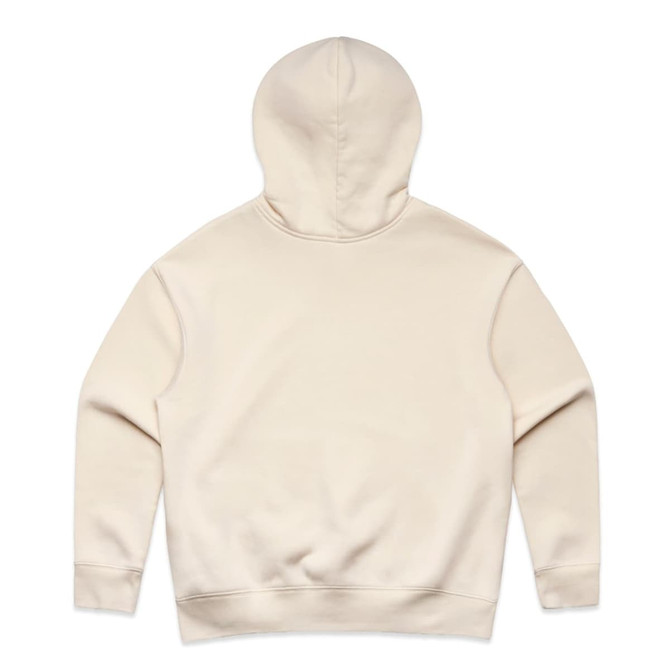 A plain cream-coloured hoodie featuring a back view and a hood. The garment has a simple design with no visible branding.