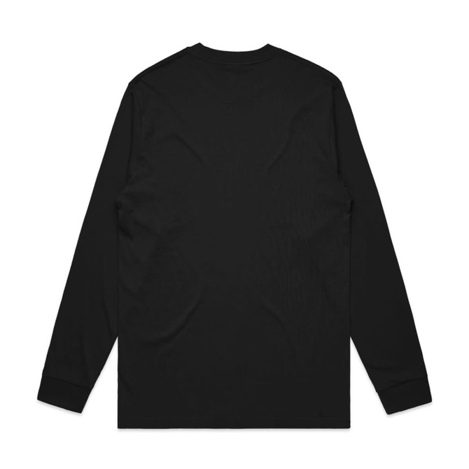 A black long-sleeve tee with a simple design and no visible branding, showing the back view.