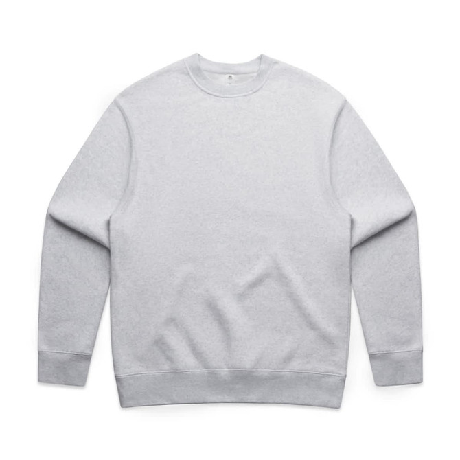 A light grey sweater with a crew neck and long sleeves, featuring a subtle logo on the front.