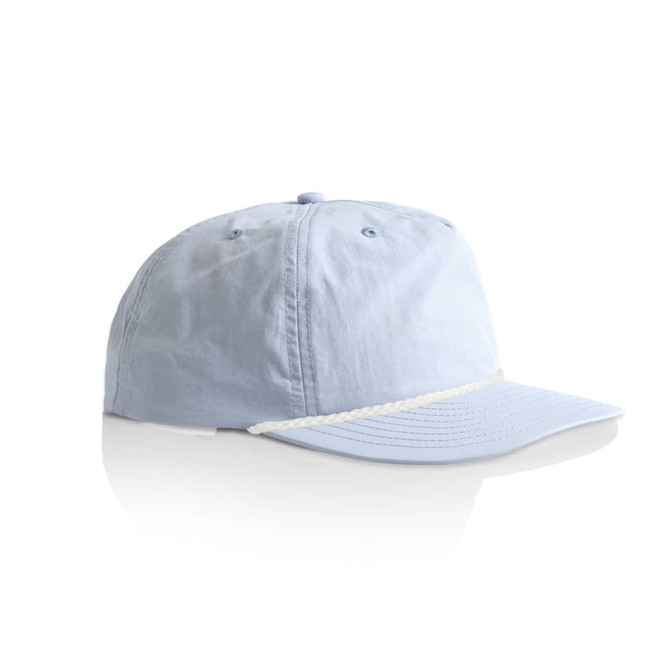 A light blue cap with a braided rope feature along the brim. It has a logo on the front.