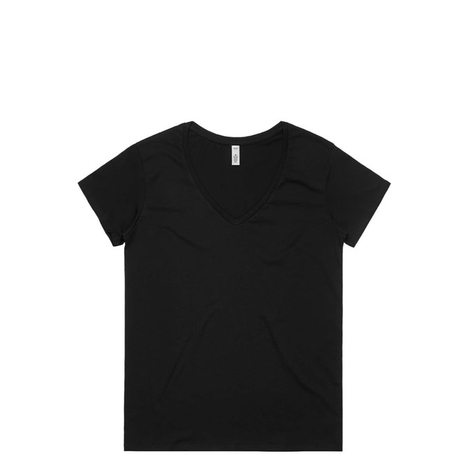 A black V-neck T-shirt featuring a classic cut and a logo on the label.