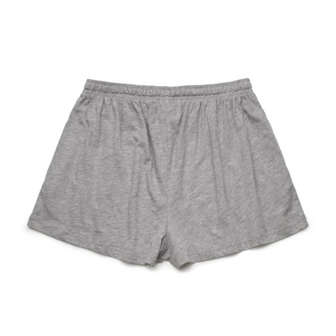 A pair of grey sports shorts with an elastic waistband and a simple design, featuring a logo.